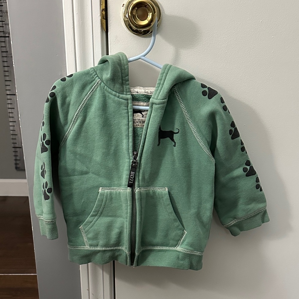 The Black Dog Green Kids Hoodie with Paw Prints